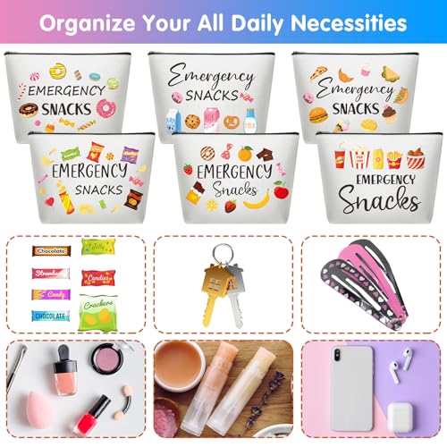 Reginary 12 Pcs Emergency Snack Bags Bulk Food Makeup Bag Foodie Zipper Cosmetic Pouch Reusable Emergency Snack Pouch for Women Girls Trip Gifts Favors School Work Travel Organizer