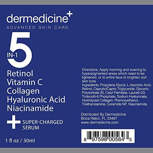 5 in 1 Face Serum with Retinol Vitamin C Collagen Hyaluronic Acid - 1 fl oz