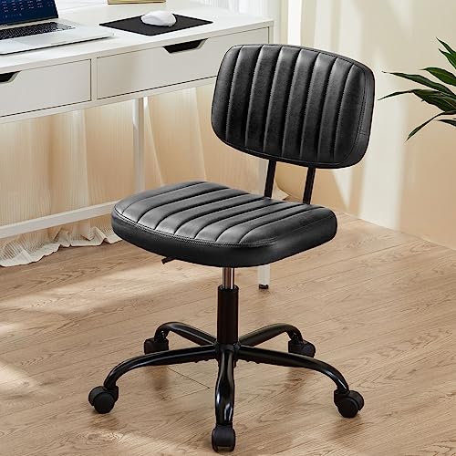 Sweetcrispy Small Office Desk Chair with Lumbar Support - Dark Black