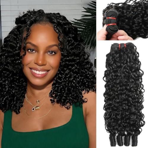 12 Inch Burmese Curly Human Hair Bundles Water Wave Spiral Curl Natural Black