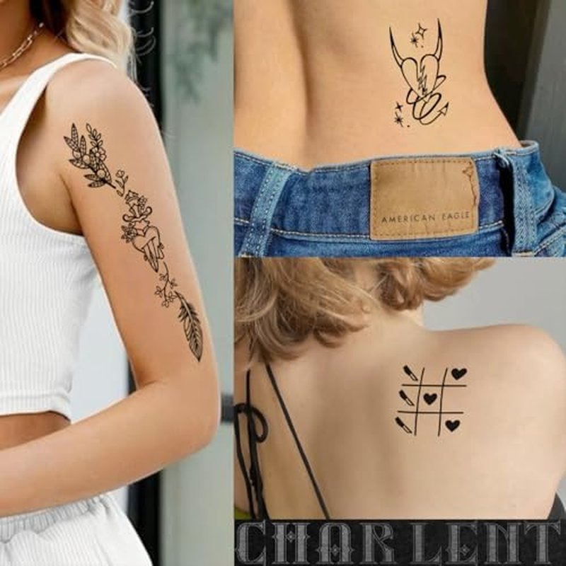 56 Sheets Temporary Tattoos for Adult - 280+ Mixed Styles Black Tiny Fake Tattoos for Hands Face Neck Shoulder