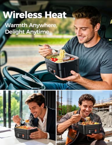 XL 1.5L Cordless Heated Lunch Box - Black, Rechargeable, 220°F