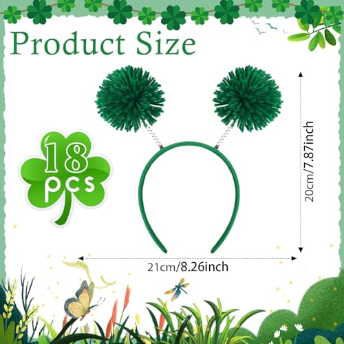 Halloween Pom Pom Headbands - Green Party Headwear for Kids & Adults, 18 Pack