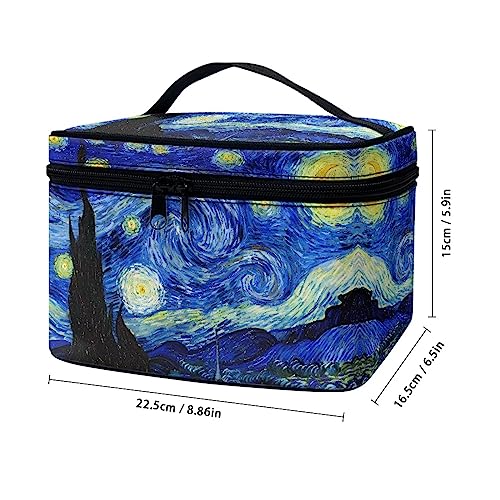 Travel Toiletry Bag Van Gogh Starry Night Makeup Brush Bag Case Multifunctional Cosmetic Organizer Durable Makeup Pouch with Handle and Divider