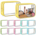 12 Pack Clear Makeup Toiletry Bags with Zippers - Macaron Colors, Waterproof & TSA Approved