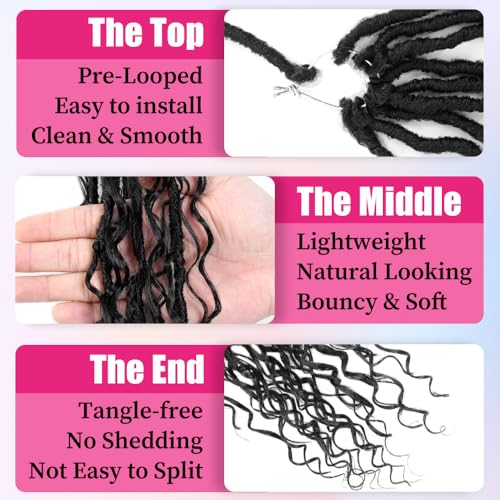 NISEYO Faux Locs Crochet Hair 30 Inch 1B with Curly Ends - Pack of 8
