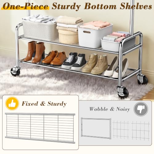 Silver Heavy Duty Stainless Steel Clothes Rack 760LBS Load Adjustable & Rolling