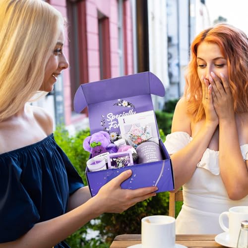 Gifts for Women, Birthday Gifts for Women, Gift Baskets for Women Best Friends Mom Her Sister Wife Girlfriend Coworker, Lavender Spa Gift Set with Emotional Support Eggplant Doll for Christmas Gifts