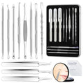 Silver Blackhead Remover Kit 11Pcs with Magnifying Glass & Alcohol Pads - Acne Extraction Tools