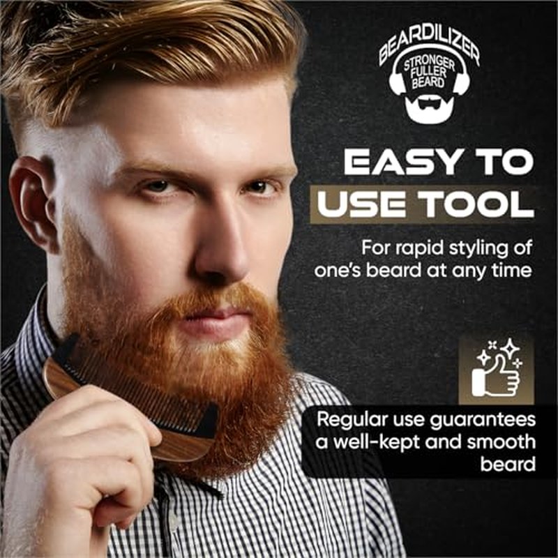 Beardilizer Premium Beard Comb for Men - 100% Natural Black Ox Buffalo Horn & Sandalwood Handle with Carrying Pouch, Professional Anti-Static Fine and Coarse Teeth