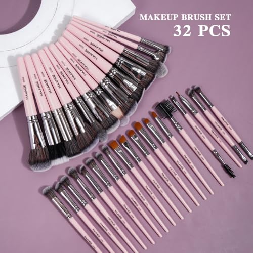 Pink Makeup Brush Set 54 Pcs with Organizer - Synthetic Face & Eye Tools for Women