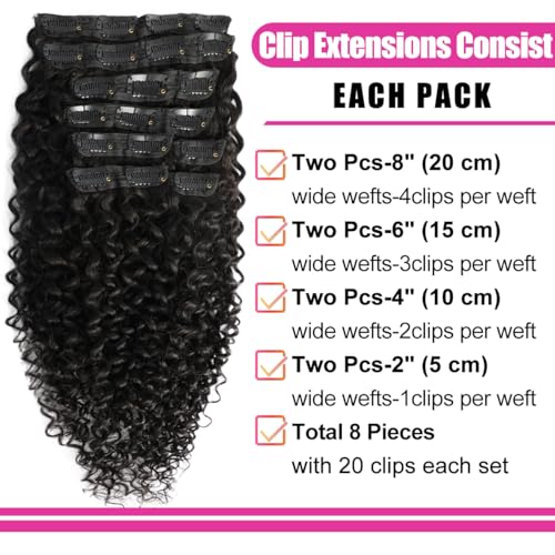 Kinky Curly Clip-In Hair Extensions Human Hair 24 Inch Black Women Natural Color - Black JC Variation