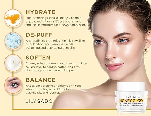 HONEY GLOW Radiance Cream - Manuka Honey Face Moisturizer with Coconut & Apricot, Anti-Aging 2 oz