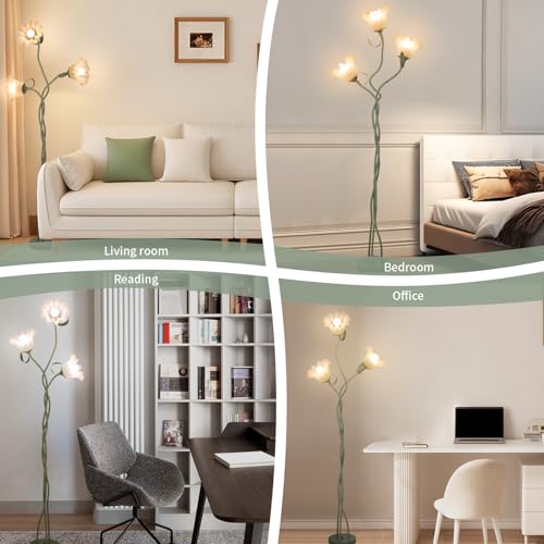 Green Flower Floor Lamp with Flexible Neck - Tall Reading & Bedroom Decor