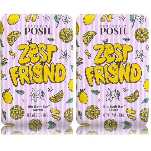 Perfectly Posh - Zest Friend Big Bath Bar - Refreshing and Moisturizing Soap with Citrus Scent - for Energizing Bath Time - 7oz (Pack of 2)