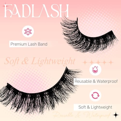FADLASH False Eyelashes Natural Look ???? ?????????? Fluffy Lashes Cat Eye Lashes with Black Bond 3D Volume Strips Lashes Soft Fake Lashes (LZ201)