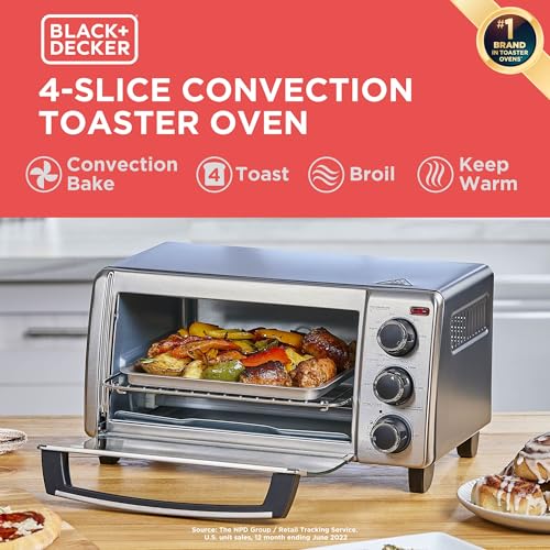 BLACK+DECKER 4 Slice Stainless Steel Toaster Oven – Compact, Multi-Function Kitchen Appliance