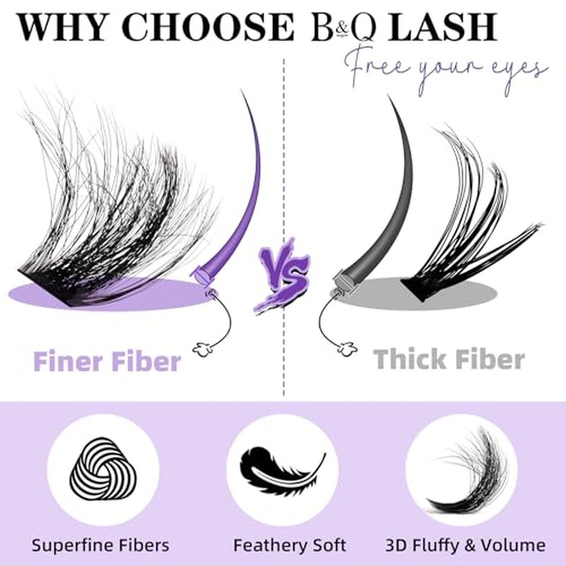 B&Q Volume Lash Clusters Kit 280PCS Lash Extension Kit Thick 3D Wispy DIY Eyelash Extension Set with Individual Lashes, Lash Bond and Remover,Tweezers(80D+100D)