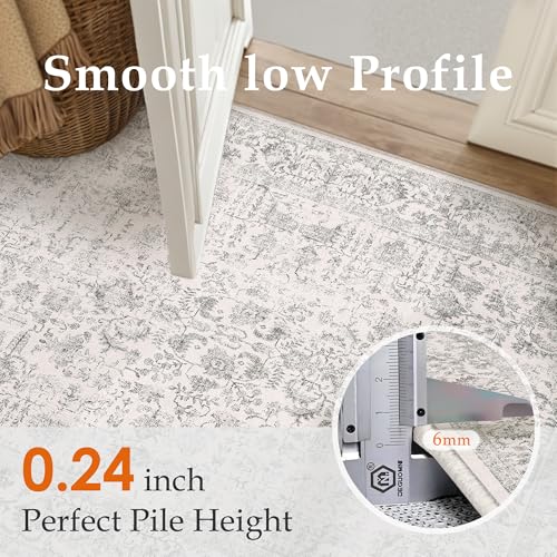 PureCozy 6x9 Vintage Floral Area Rug - Grey Low Pile Accent Carpet