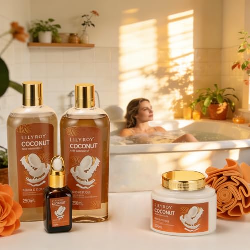 Coconut Sweety Spa Gift Set - 7-Piece Moisturizing Basket for Women & Men