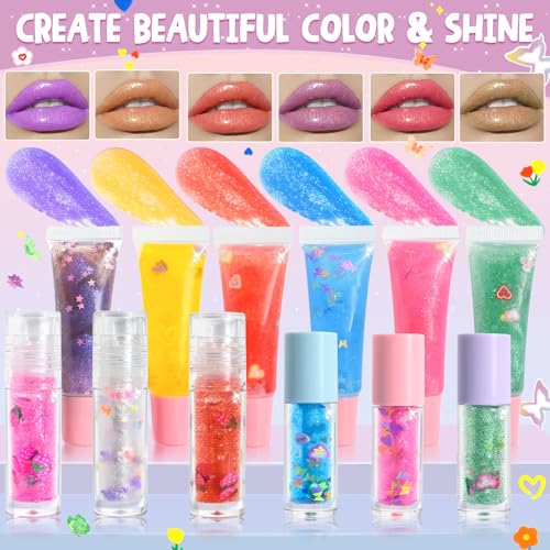 DIY Lip Gloss Kit with Lip Oil Base Pigments & Flavors - Moisturizing Lipgloss Set for Women & Girls