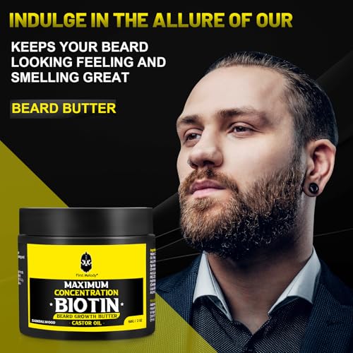 Sandalwood Beard Butter with Biotin, Castor & Argan Oil for Growth & Softening - 2 Pack