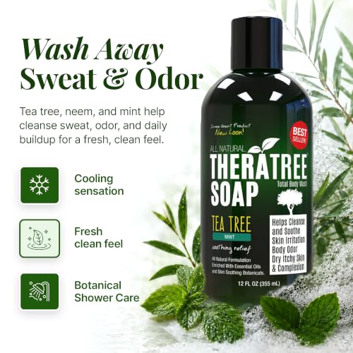 Oleavine TheraTree Tea Tree Oil Body & Foot Wash 12oz Pack of 2 - Refreshing Mint Formula