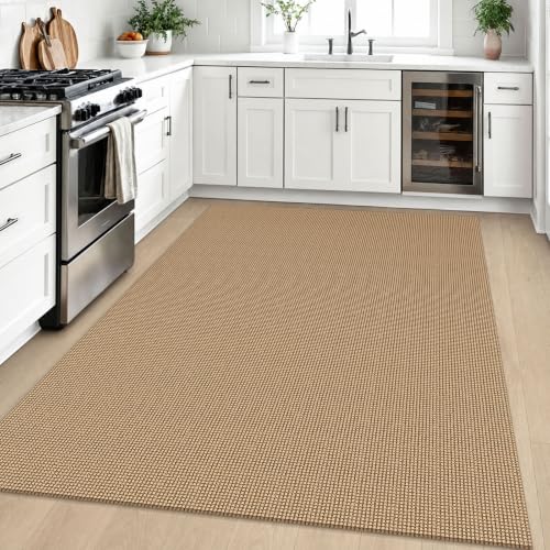 Earthall Woven Area Rug 5x7 Ft Washable Non Slip Living Room Carpet - Orange/Tan/Brown
