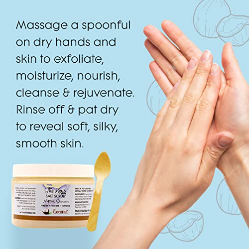 Sea Salt Body Scrub with Wooden Spoon - Coconut Scent - 12 Ounce Pack of 3