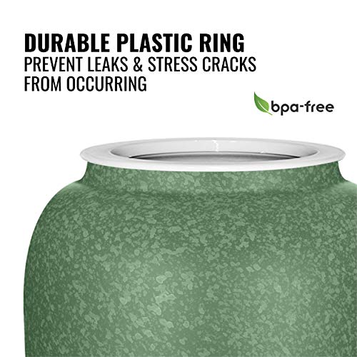 Porcelain Water Dispenser with Stainless Steel Faucet - Green Speckled Crock, Lid & Valve Included