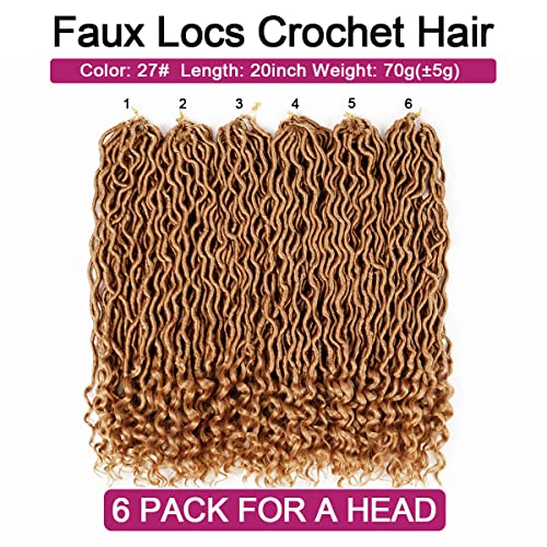 Goddess Locs Crochet Hair 20 Inch Faux Locs with Curly Ends - 6 Packs, 27#
