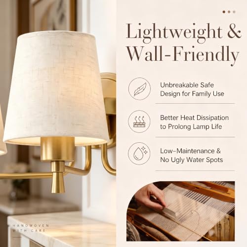 Deyidn Gold Brushed Bathroom Light Fixtures 3 Lights with Linen Shade - Modern Vanity Lighting