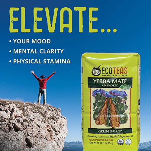 ECOTEAS Organic Unsmoaked Yerba Mate Loose Tea 16oz Pack of 6 - Pure & Fair Trade