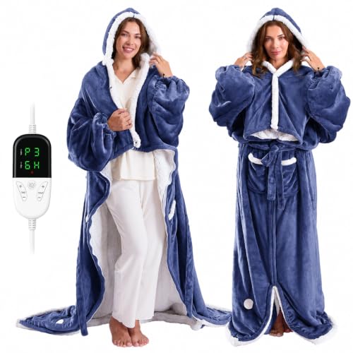 Pravoluxmax Blue Wearable Heated Blanket with Sleeves - Electric Snuggle Throw