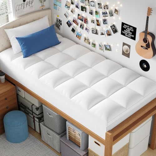 ELEMUSE Twin XL Mattress Topper White Thick Pillow Top Bed Pad for Dorm Bed