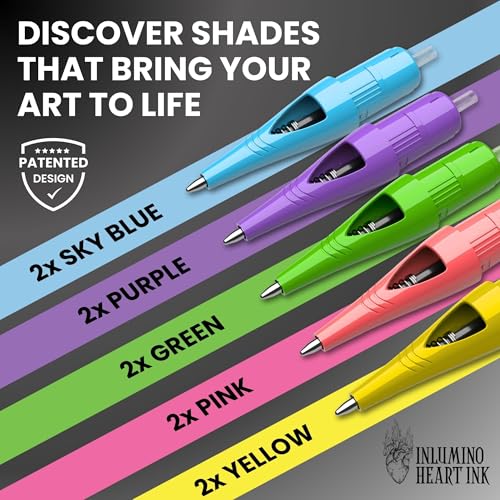 Multicolor Heart Ink Ink Ballpoint Tattoo Cartridges 10-Pack for Practice