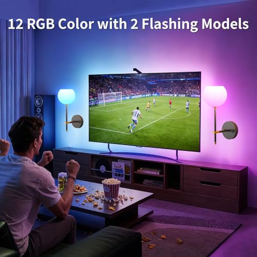 Black and Gold Wireless Rechargeable Wall Sconces Set of 2 with Remote, RGB & Dimmable LED Wall Lights