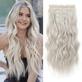 REeCHO Blonde Clip-In Hair Extensions 24 Inch Long Beach Waves Platinum Blonde