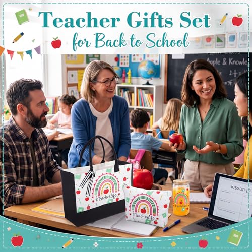 Rainbow and Teacher Gift Set - Tote Bag, Tumbler & Makeup Bag for Educators