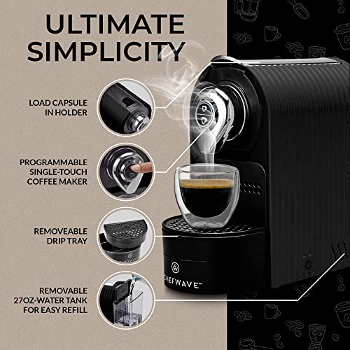 ChefWave Black Capsule Espresso Machine with 20 Bar Pump & Programmable Brew
