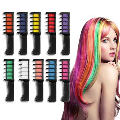 10 Colors Hair Chalk for Girls Kids, Temporary Hair Color Dye for Kids Girls Age 10-12, Washable Hair Chalk Comb for Party Cosplay DIY
