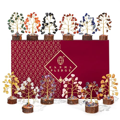 Chakra Healing Crystal Tree Set of 12, Thoughtful Gifts for Women, Office Desk Decoration, Home, Shelf Decor for Positive Energy, Money, Reiki Healing, Good Luck, Birthday Gifts for Mom Love Ones