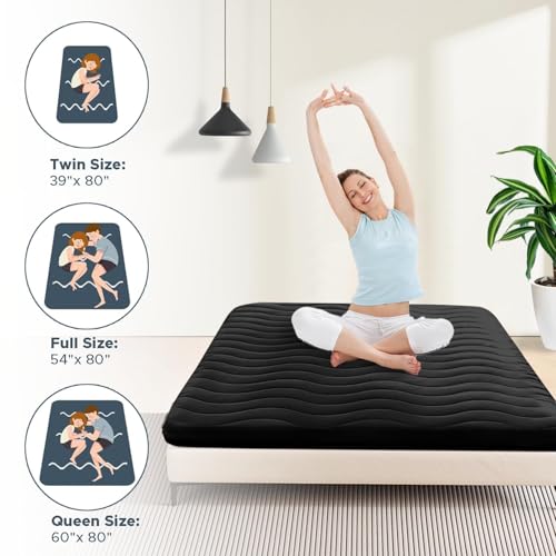 Japanese Floor Mattress Futon Full 3.5 Inch Thick Black - Foldable & Comfortable