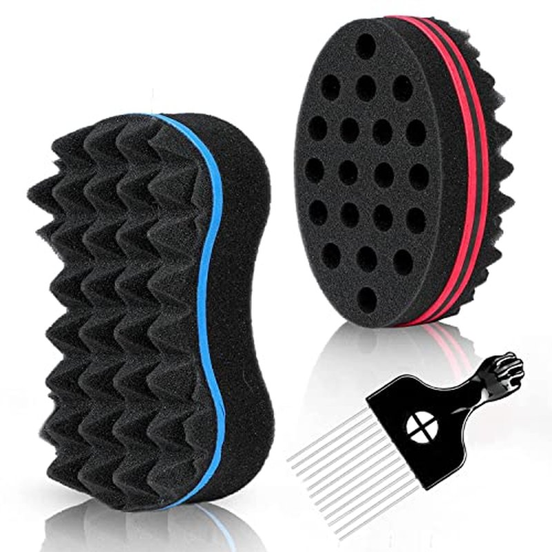 3Pcs Hair Styling Set for All - Curl Brush, Twist Sponge for Textured Hair with Metal Pick