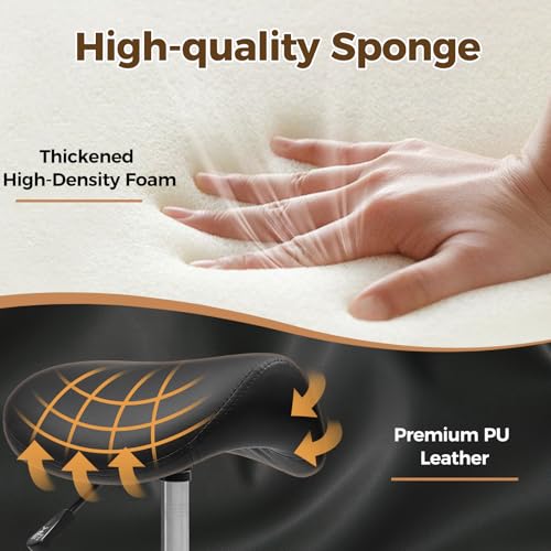 BEWISHOME Ergonomic Rolling Saddle Stool, Height-Adjustable Rolling Swivel Saddle Stool Chair with Thickened Saddle Seat Padding, for Salons, Spas, Office, Black BMD02B