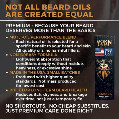 Veien Men's Beard Oil with White Tea Scent - 2oz Hydrating & Softening Natural Oil
