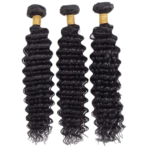 Ubinica 3-Pack Deep Wave Human Hair Bundles 8-12 Inch Natural Black 300g #1B