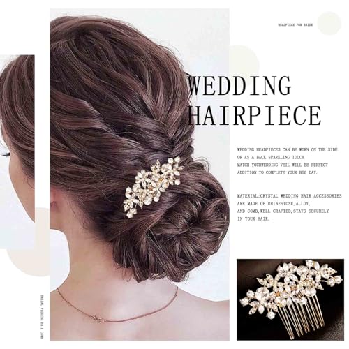 Olbye Rhinestone Crystal Bridal Headpiece - Flower Hair Comb, Clips for Brides, Bridesmaids, and Women (Gold)