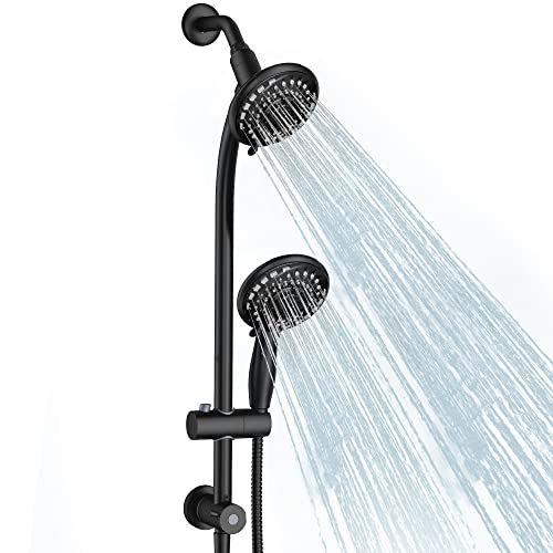 Black Handheld Showerhead & Rain Shower Combo with 27.5-Inch Steel Slide Bar, 5-Setting 5-Foot Hose