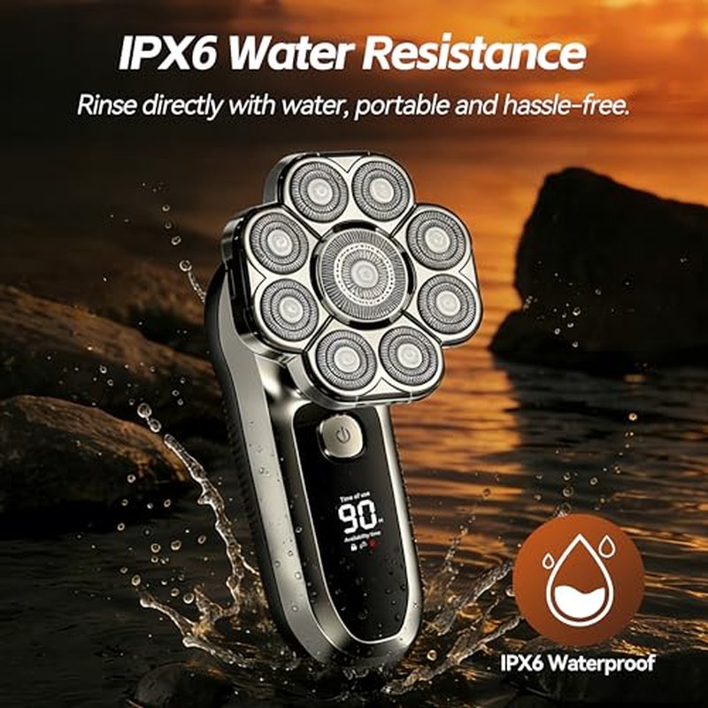 9D Head Shaver for Bald Men, 6-in-1 Electric Grooming Kit, Cordless Rechargeable Wet & Dry Waterproof Skull Razor with Nose Trimmer, Hair Clipper & Body Grooming Attachments